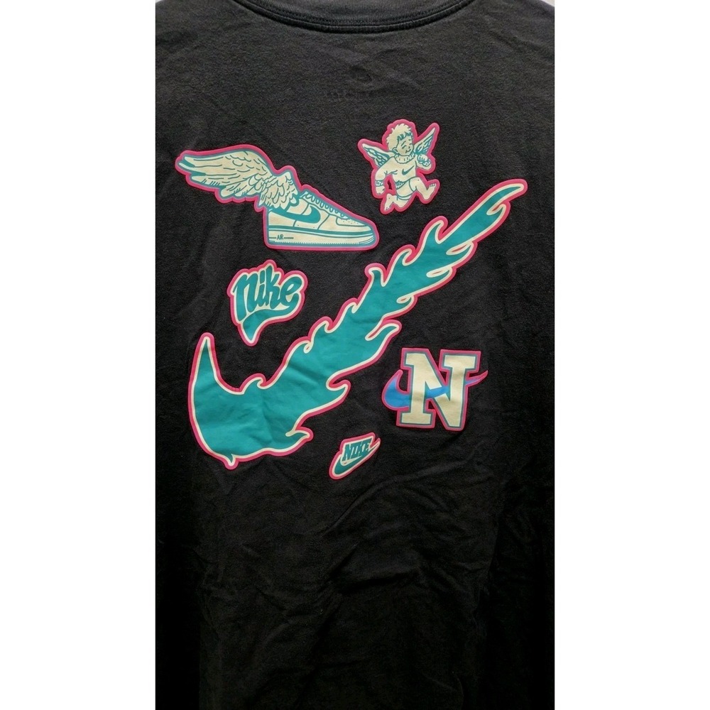 Nike OC T-Shirt Black Men's Large 🔥 Graphics Back Hit Swoosh Angel Wings Flames